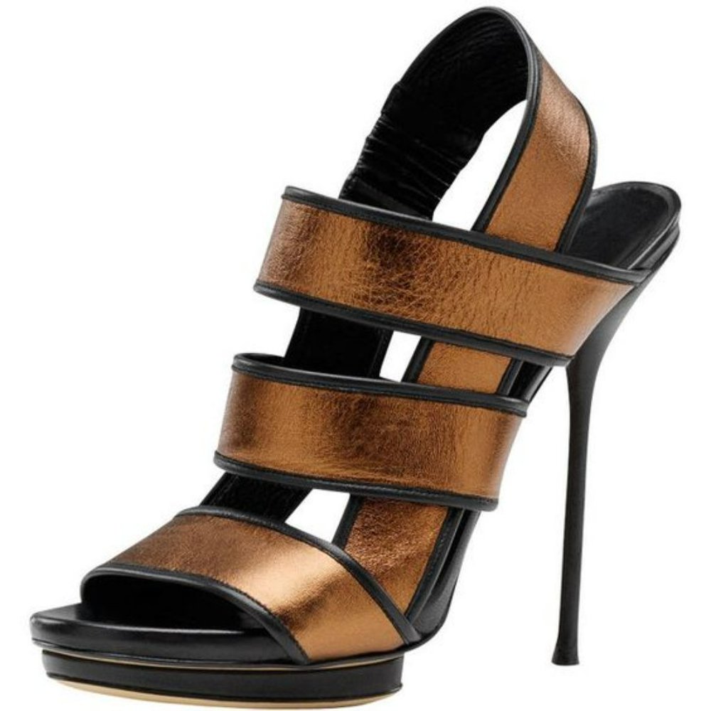 Gucci Bette Bronze High Heeled Sandals 38.5 (Woemen's 8)